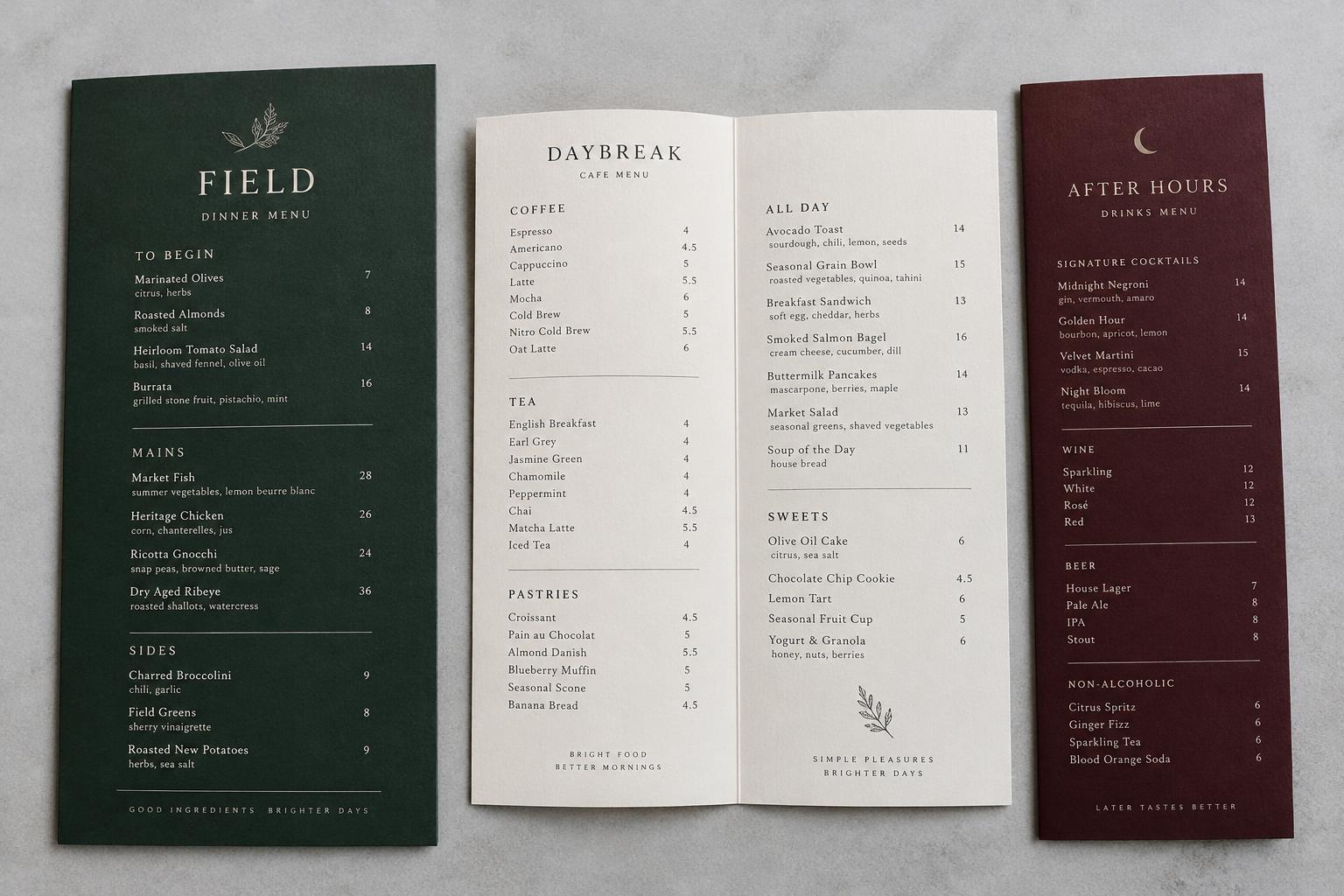 Illustrative menus design concept
